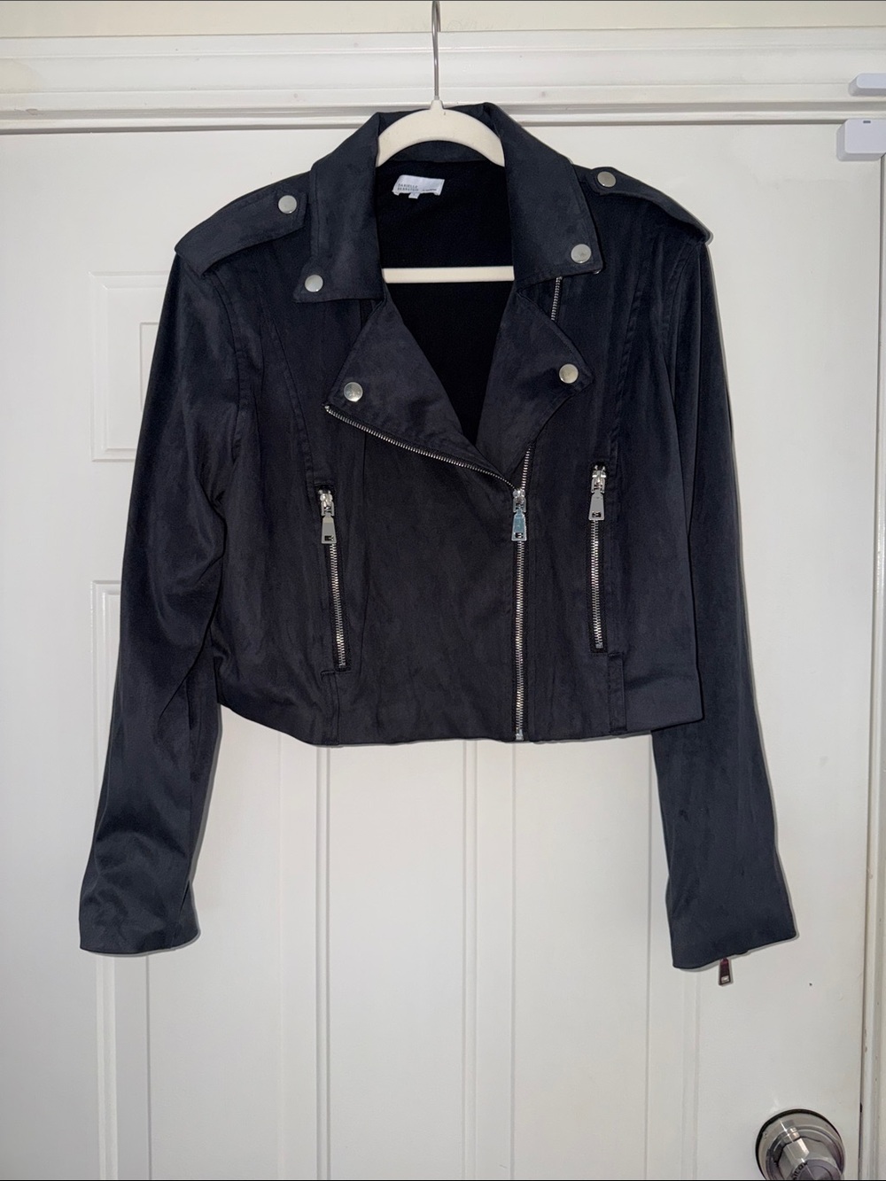 Black Cropped Moto Jacket - Women. Sz L